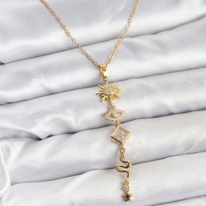 316L Çelik Zincir Gold Renk Güneş ve Enerji Model Kadın Y Kolye
