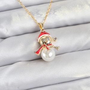 316L Çelik Zincir Gold Renk Kardan Adam Model Yılbaşı Temalı Kadın Kolye