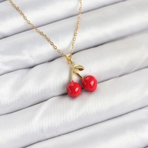 316L Çelik Zincir Gold Renk Kiraz Model Kadın Kolye