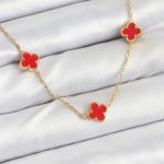 316L Çelik Zincir Gold Renk Kırmızı Baby Boy Yonca Kadın Kolye