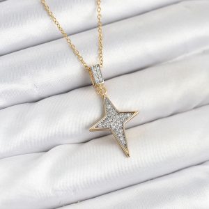 316L Çelik Zincir Gold Renk Kutup Yıldızı Model Zirkon Taşlı Kadın Kolye