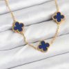 316L Çelik Zincir Gold Renk Lacivert Yonca Kadın Kolye