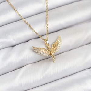 316L Çelik Zincir Gold Renk Melek Model Kadın Kolye