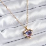 316L Çelik Zincir Gold Renk Mor Renk Zirkon Taşlı Kalp Model Kadın Kolye