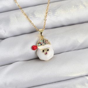 316L Çelik Zincir Gold Renk Şapkalı Kardan Adam Kafası Model Yılbaşı Temalı Kadın Kolye