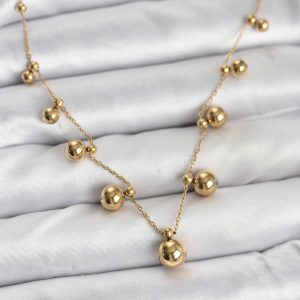 316L Çelik Zincir Gold Renk Topçuklu Kolye