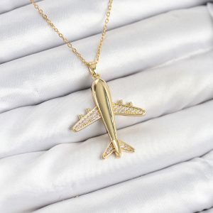 316L Çelik Zincir Gold Renk Uçak Model Kadın Kolye