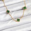 316L Çelik Zincir Gold Renk Yeşil Baby Boy Yonca Kadın Kolye