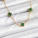 316L Çelik Zincir Gold Renk Yeşil Baby Boy Yonca Kadın Kolye