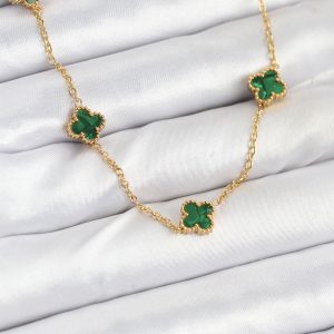 316L Çelik Zincir Gold Renk Yeşil Baby Boy Yonca Kadın Kolye