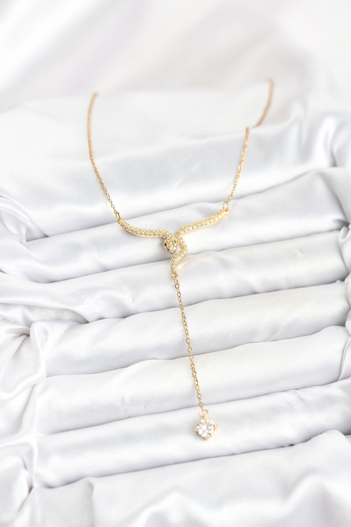 316L Çelik Zincir Gold Renk Yılan Model Y Kolye