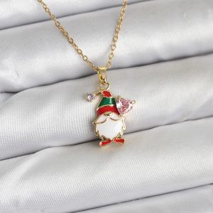 316L Çelik Zincir Gold Renk Yılbaşı Teması Kadın Kolye
