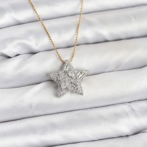 316L Çelik Zincir Gold Renk Zincirli Gümüş Yıldız Model Kadın Kolye