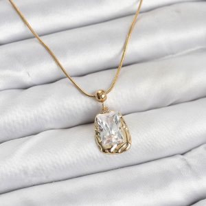 316L Çelik Zincir Gold Renk Zirkon Taşlı Kadın Kolye