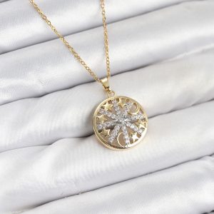 316L Çelik Zincir Gold Renk Zirkon Taşlı Kadın Kolye