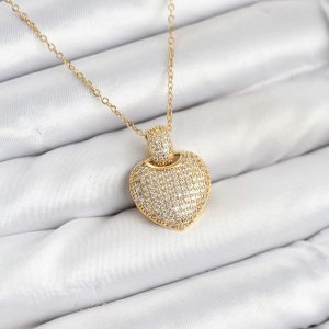 316L Çelik Zincir Gold Renk Zirkon Taşlı Kalpli Kadın Kolye