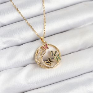 316L Çelik Zincir Gold Renk Zirkon Taşlı Kelebekli Kadın Kolye