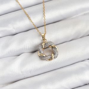 316L Çelik Zincir Gold Renk Zirkon Taşlı Sarmal Model Kadın Kolye