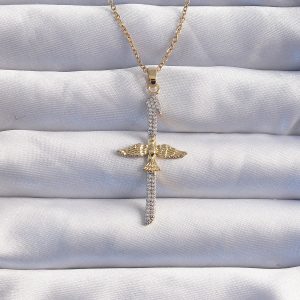 316L Çelik Zincir Gold Renkli Zirkon Taşlı Anka Kuşu Kolye