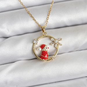 316L Çelik Zincir Gold Zirkon Taşlı Yılbaşı Tema Kadın Kolye