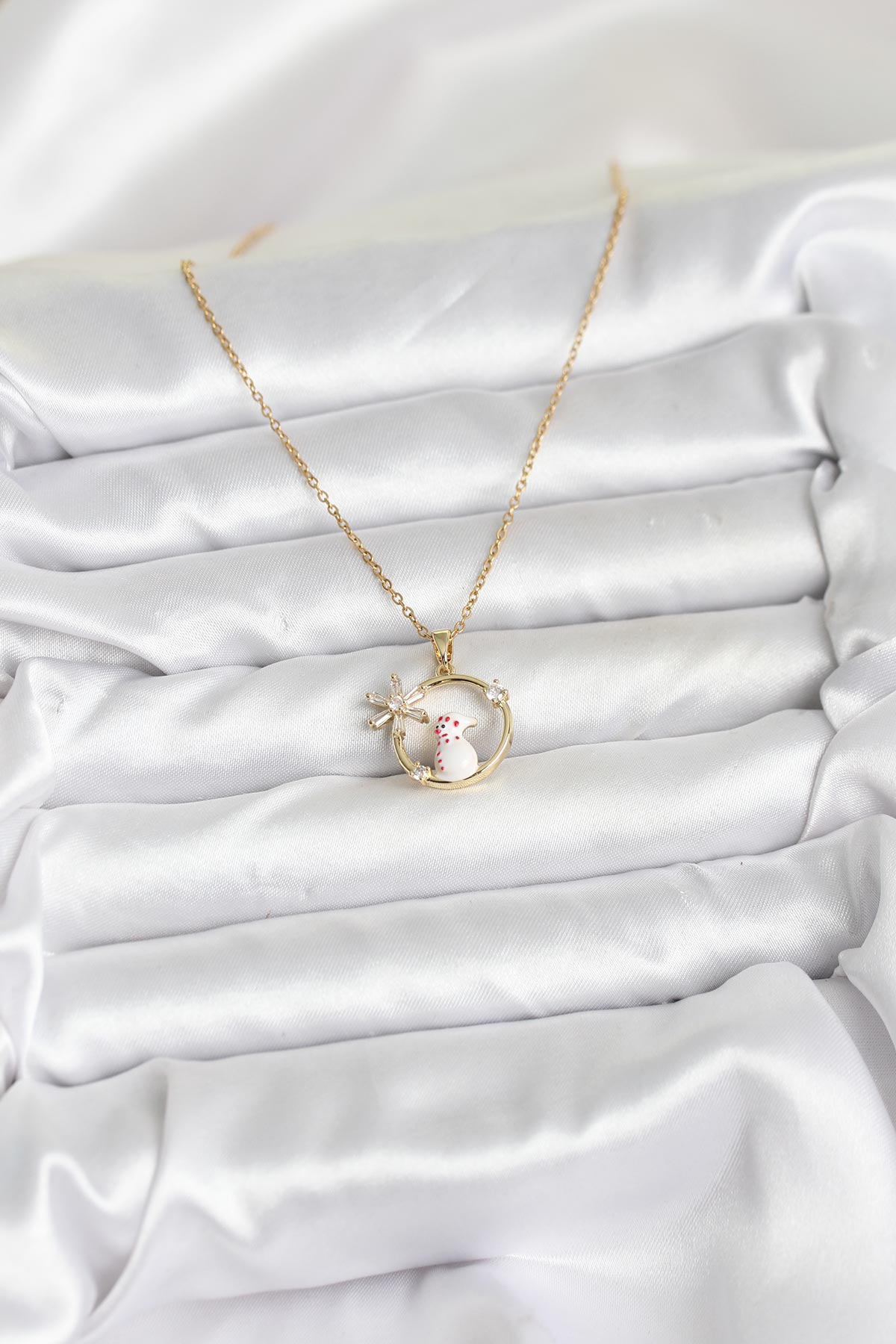 316L Çelik Zincir Gold Zirkon Taşlı Yılbaşı Temalı Kadın Kolye