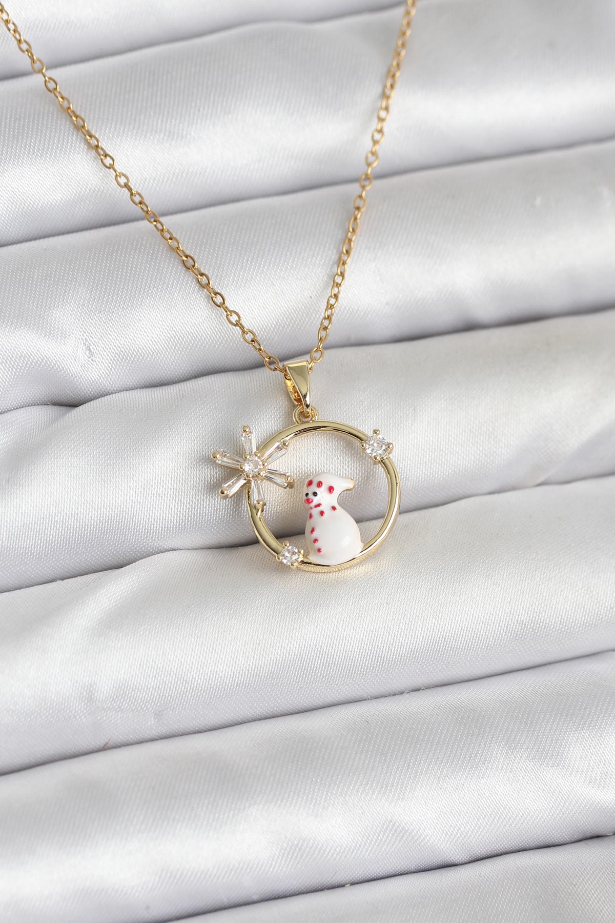 316L Çelik Zincir Gold Zirkon Taşlı Yılbaşı Temalı Kadın Kolye