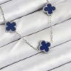 316L Çelik Zincir Gümüş Lacivert Renk Yonca Kadın Kolye