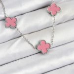 316L Çelik Zincir Gümüş Pembe Renk Yonca Kadın Kolye