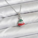 316L Çelik Zincir Gümüş Ren Çam Ağacı Model Zirkon Taşlı Yılbaşı Temalı Kadın Kolye