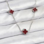 316L Çelik Zincir Gümüş Renk Bordo Baby Boy Yonca Kadın Kolye