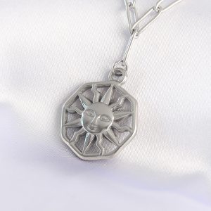 316L Çelik Zincir Gümüş Renk Güneş Kolye