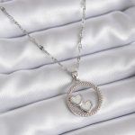 316L Çelik Zincir Gümüş Renk İşleme Detay Halka Kalp Model Kadın Kolye