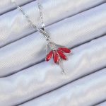 316L Çelik Zincir Gümüş Renk Kırmızı Etekli Zirkon Taşlı Balerin Kolye