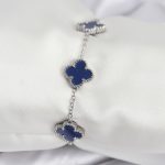 316L Çelik Zincir Gümüş Renk Lacivert Yonca Kadın Bileklik