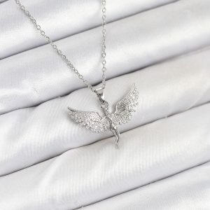 316L Çelik Zincir Gümüş Renk Melek Model Kadın Kolye