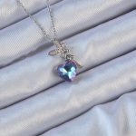 316L Çelik Zincir Gümüş Renk Mor Mavi Renk Zirkon Taşlı Kalp Detay Peri Kolye