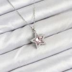 316L Çelik Zincir Gümüş Renk Pembe Taşlı Yıldız Model Kadın Kolye