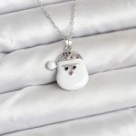 316L Çelik Zincir Gümüş Renk Şapkalı Kardan Adam Kafası Model Yılbaşı Temalı Kadın Kolye