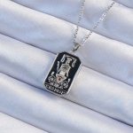 316L Çelik Zincir Gümüş Renk Siyah Mineli Tarot Kolye