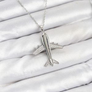 316L Çelik Zincir Gümüş Renk Uçak Model Kadın Kolye