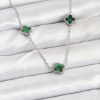 316L Çelik Zincir Gümüş Renk Yeşil Baby Boy Yonca Kadın Kolye