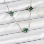 316L Çelik Zincir Gümüş Renk Yeşil Baby Boy Yonca Kadın Kolye