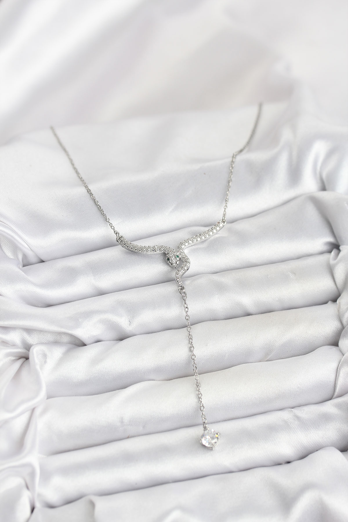 316L Çelik Zincir Gümüş Renk Yılan Model Y Kolye