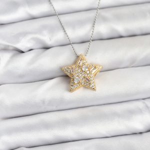 316L Çelik Zincir Gümüş Renk Zincirli Gold Yıldız Model Kadın Kolye