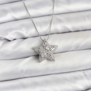 316L Çelik Zincir Gümüş Renk Zincirli Gümüş Yıldız Model Kadın Kolye