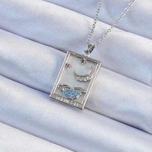 316L Çelik Zincir Gümüş Renk Zirkon Taşlı Ay Figürlü Tarot Kolye