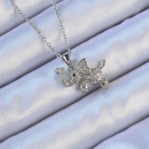 316L Çelik Zincir Gümüş Renk Zirkon Taşlı Fil Kolye