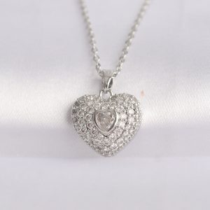 316L Çelik Zincir Gümüş Renk Zirkon Taşlı Kalp Kolye