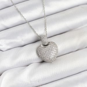 316L Çelik Zincir Gümüş Renk Zirkon Taşlı Kalpli Kadın Kolye
