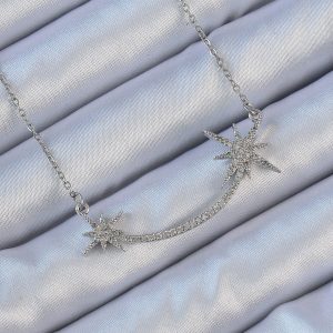 316L Çelik Zincir Gümüş Renk Zirkon Taşlı Kutup Yıldızı Kolye